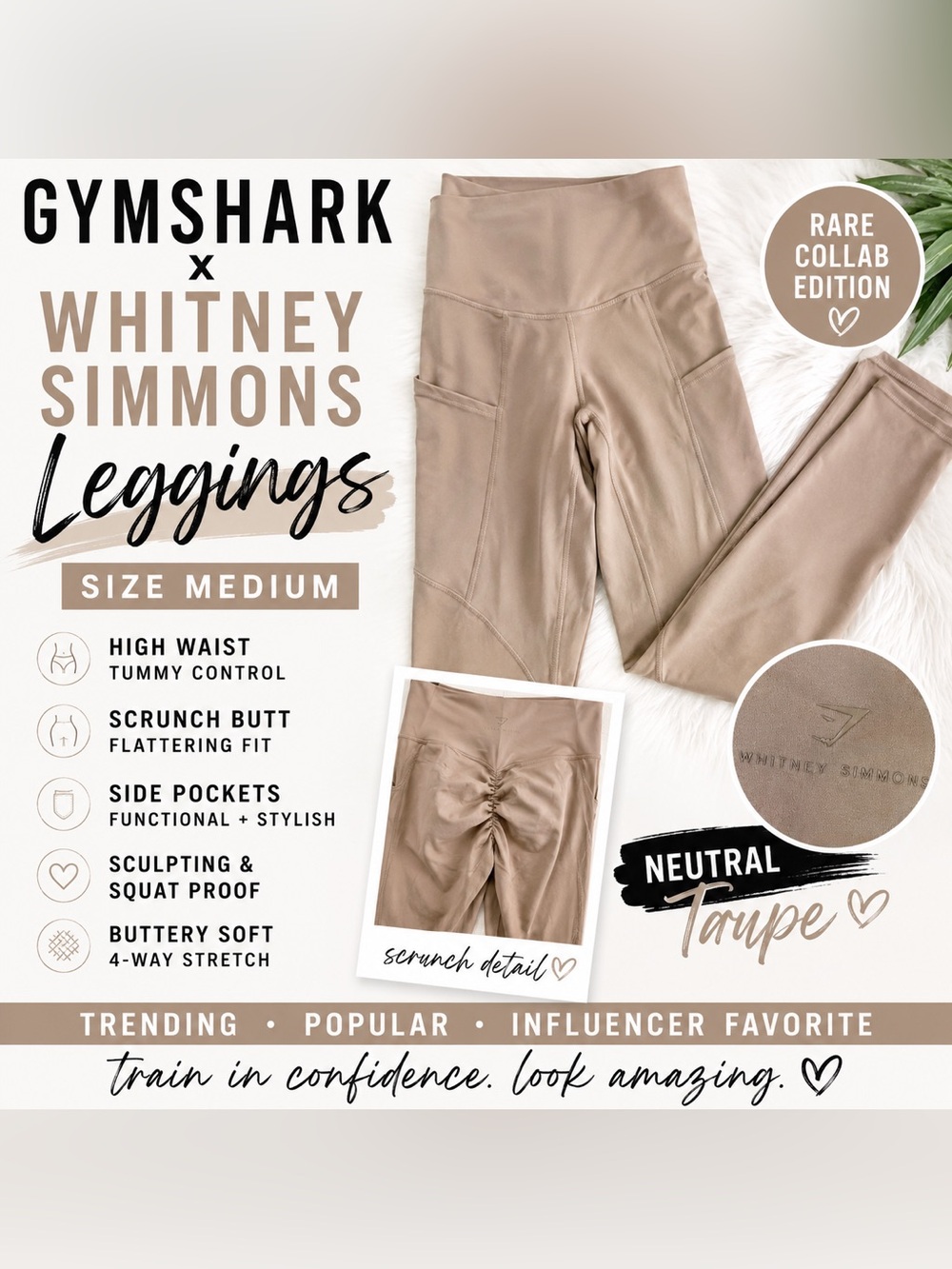 Gymshark x Whitney Simmons High Waisted Pocket Scrunch Leggings-Size Medium